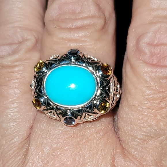 Beautiful Genuine Turquoise, Multicolored Sapphires & .925 Sterling Silv… - Picture 3 of 11